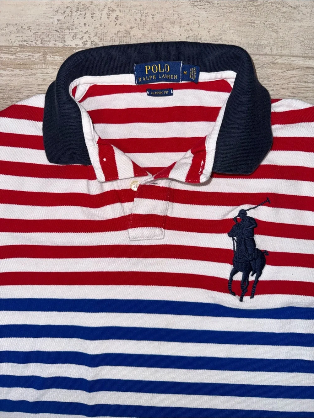 Polo Ralph Lauren Big Pony USA Flag Red White Blue Striped Polo Shirt Men’s M - Picture 2 of 9